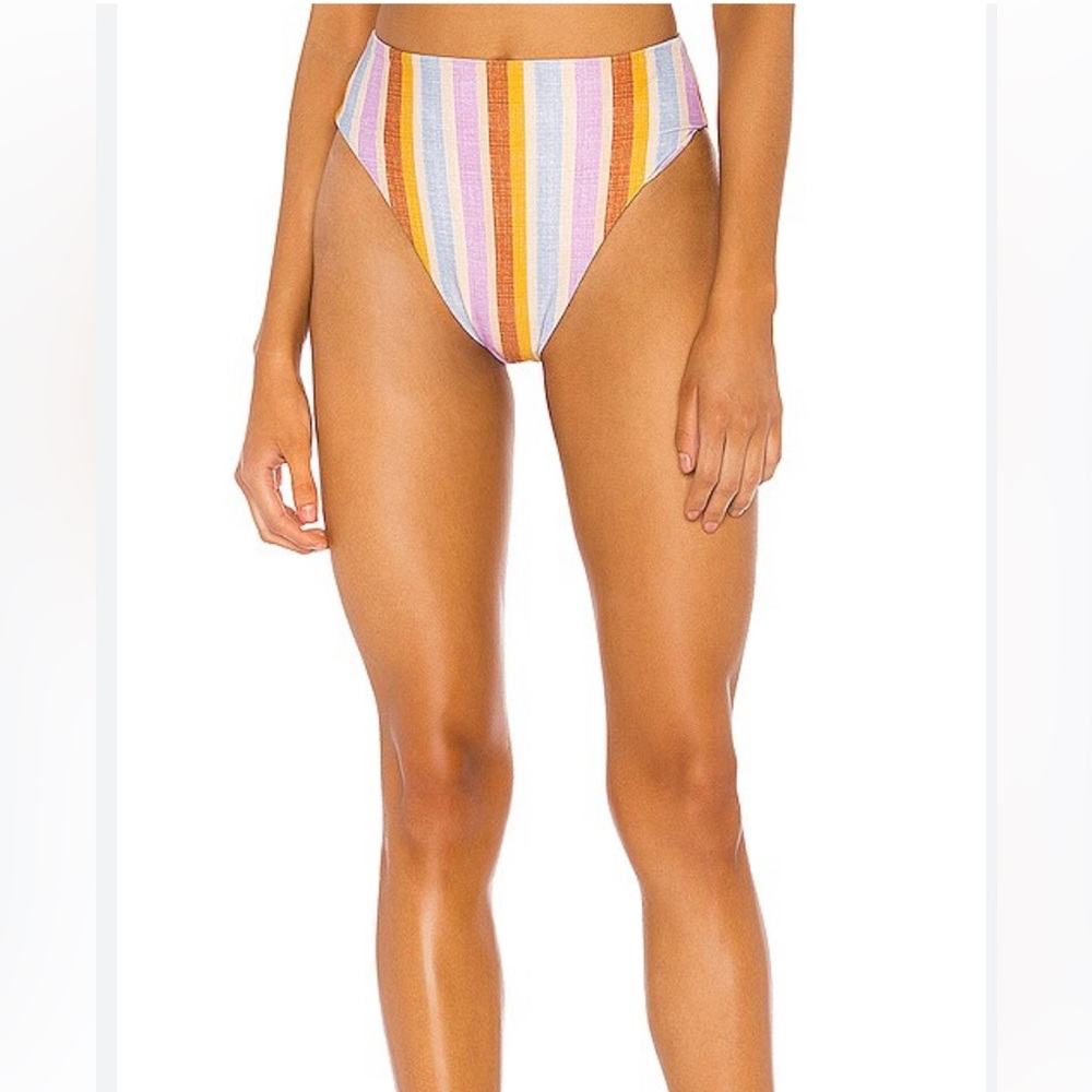 Montce Pastel Multi-Striped Tie-Front Bikini Top - Pink, Blue, Yellow, Brown - Picture 2 of 5